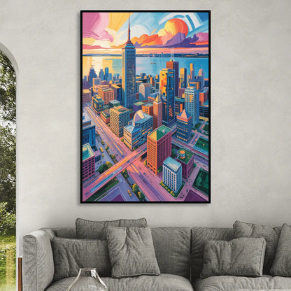 Toronto Financial District Living Room - Black Canvas Wall Art