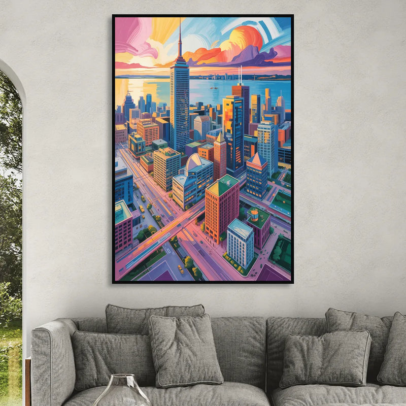 Toronto Financial District Living Room - Black Canvas Wall Art