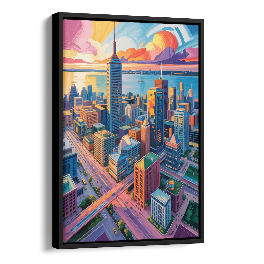 Toronto Financial District Side - Black Canvas Wall Art