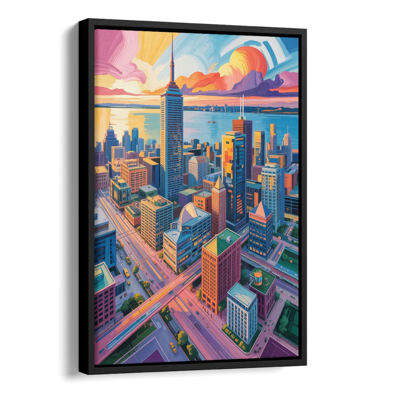 Toronto Financial District Side - Black Canvas Wall Art