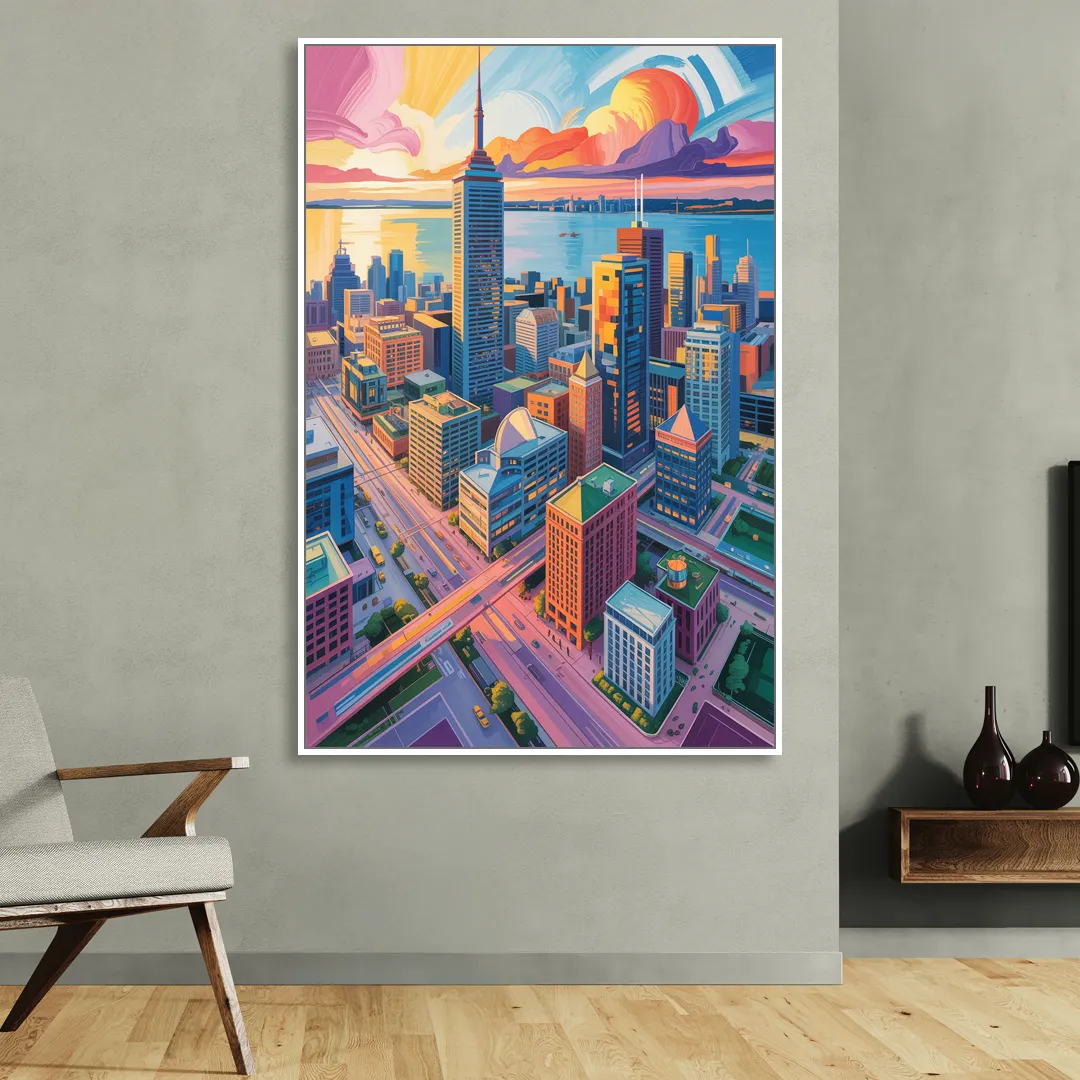 Toronto Financial District Sitting Room - White Canvas Wall Art