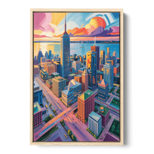 Toronto Financial District - Oak Framed Canvas Wall Art - Front