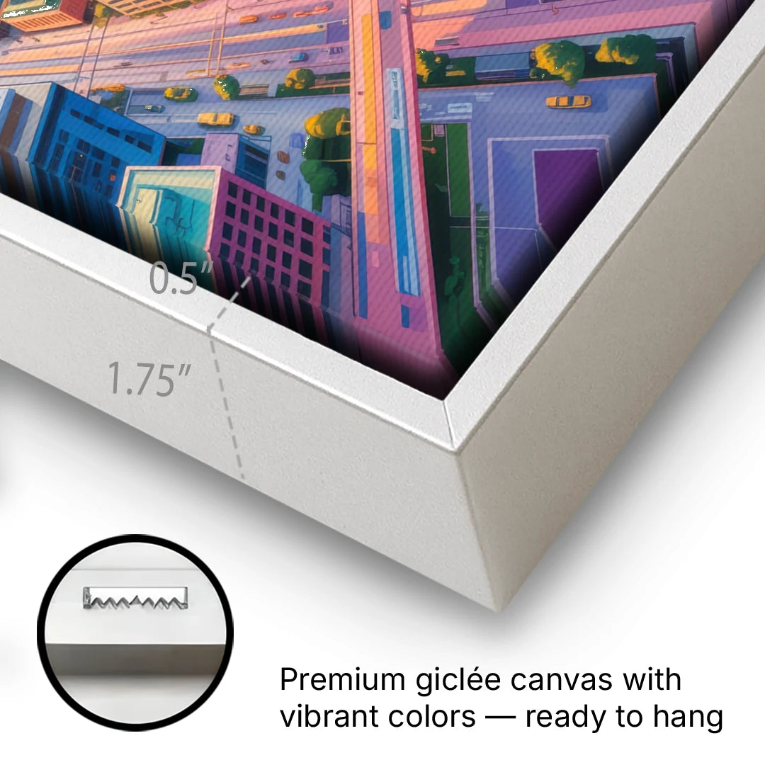 Toronto Financial District - White Framed Canvas Wall Art - Gallery Wrap Corner
