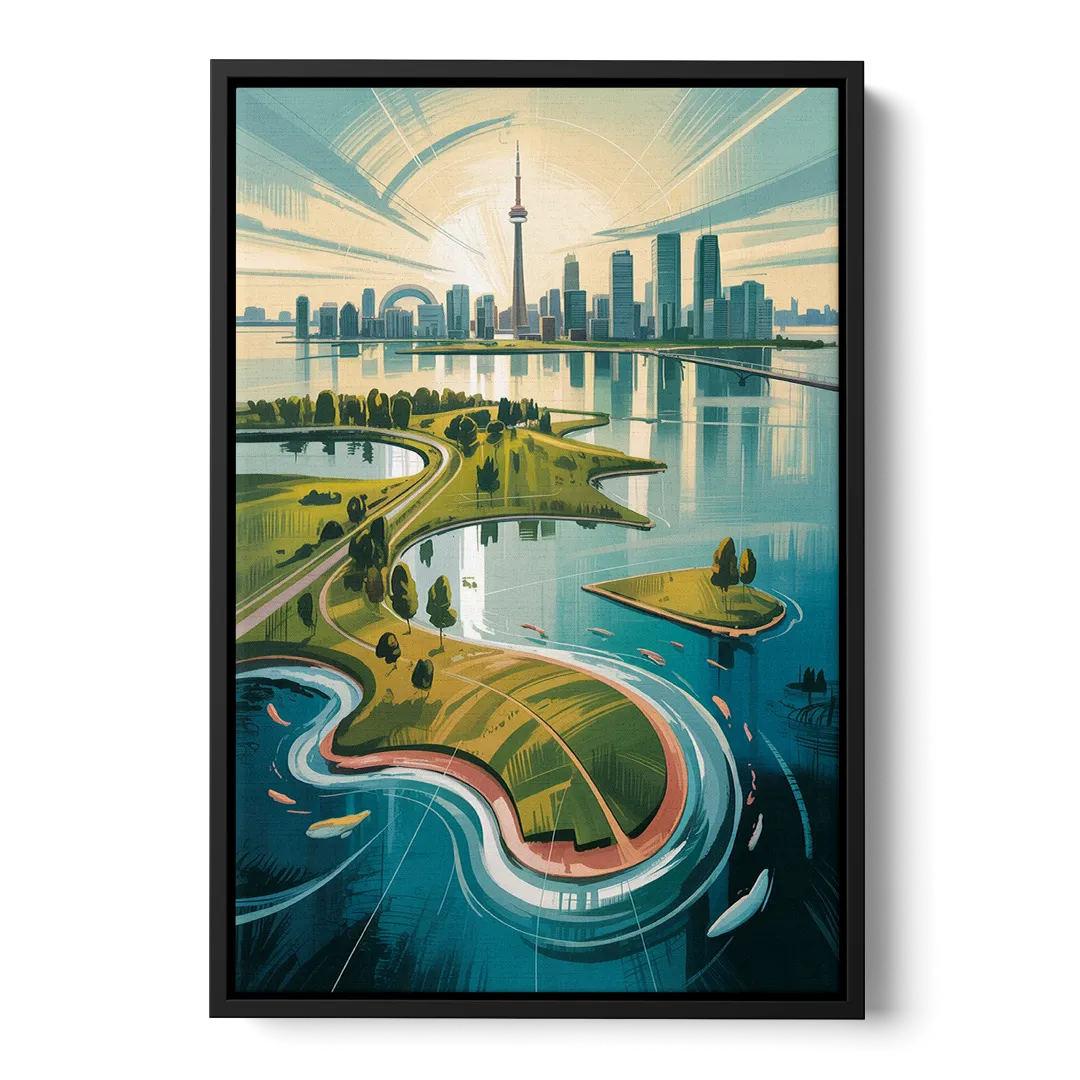 Toronto Island Aerial View Front - Black Canvas Wall Art