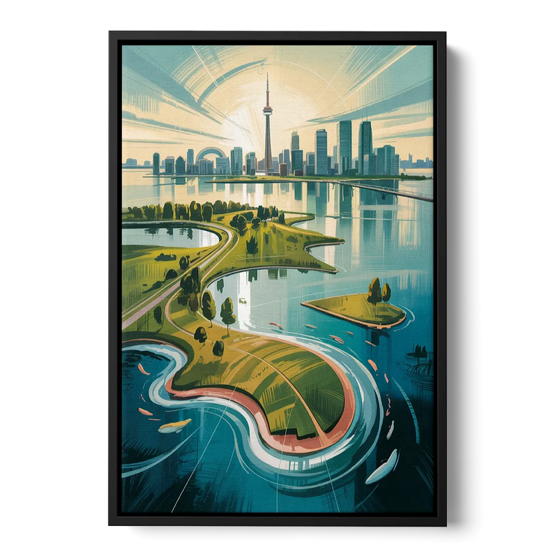 Toronto Island Aerial View Front - Black Canvas Wall Art