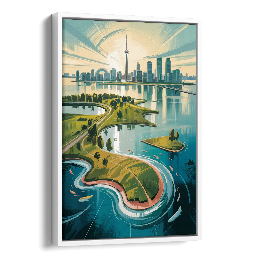 Toronto Island Aerial View Side - White Canvas Wall Art