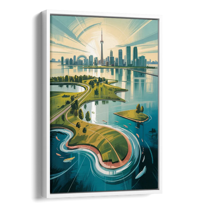 Toronto Island Aerial View Side - White Canvas Wall Art