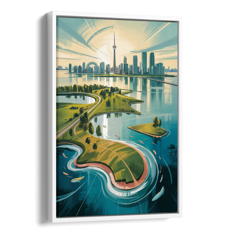 Toronto Island Aerial View Side - White Canvas Wall Art