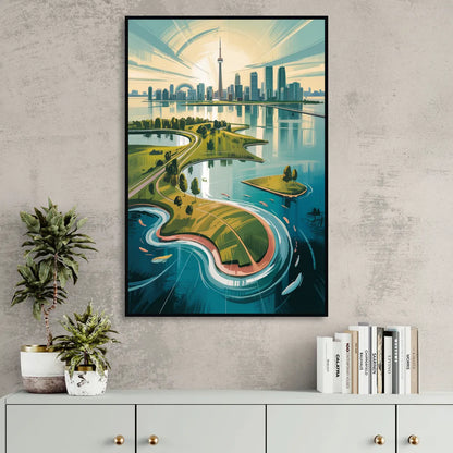 Toronto Island Aerial View Sitting Room - Black Canvas Wall Art