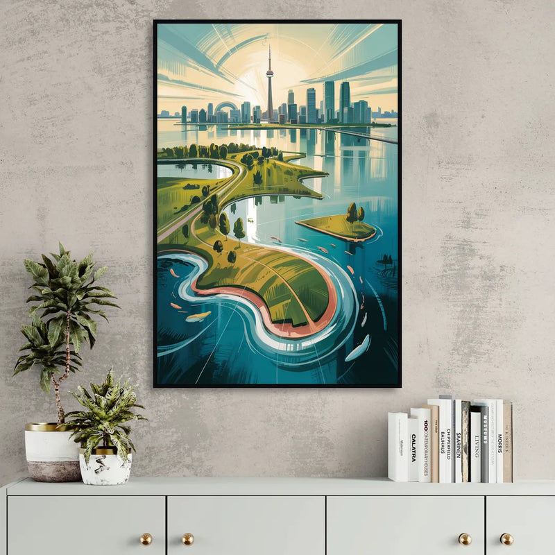 Toronto Island Aerial View Sitting Room - Black Canvas Wall Art