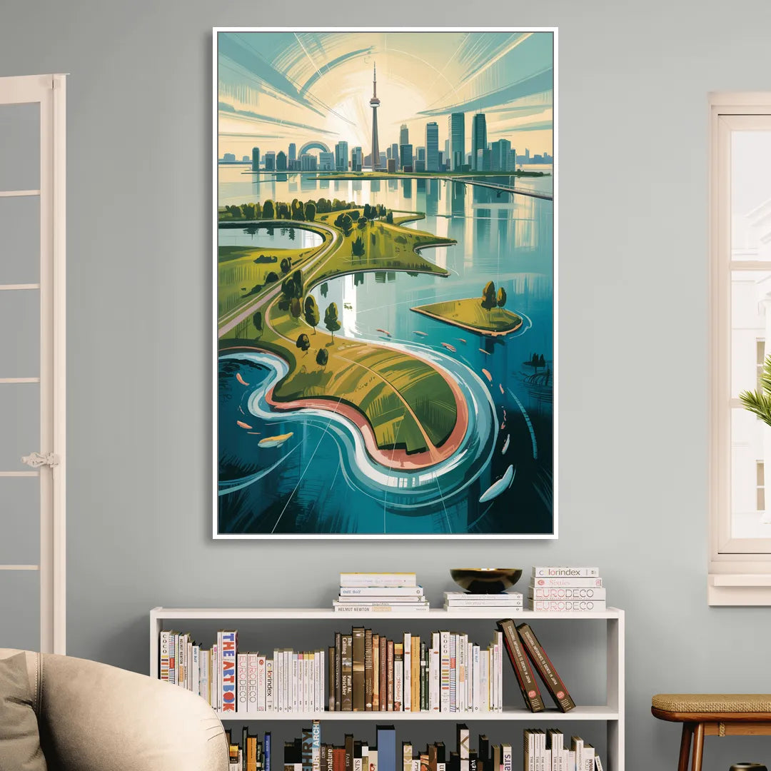 Toronto Island Aerial View Sitting Room - White Canvas Wall Art