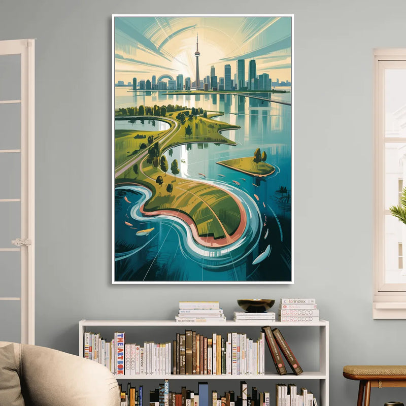 Toronto Island Aerial View Sitting Room - White Canvas Wall Art