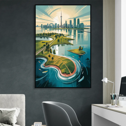 Toronto Island Aerial View Living Room - Black Canvas Wall Art