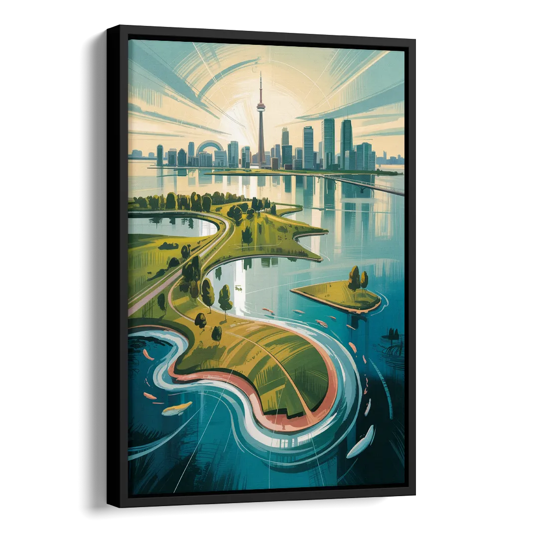 Toronto Island Aerial View Side - Black Canvas Wall Art