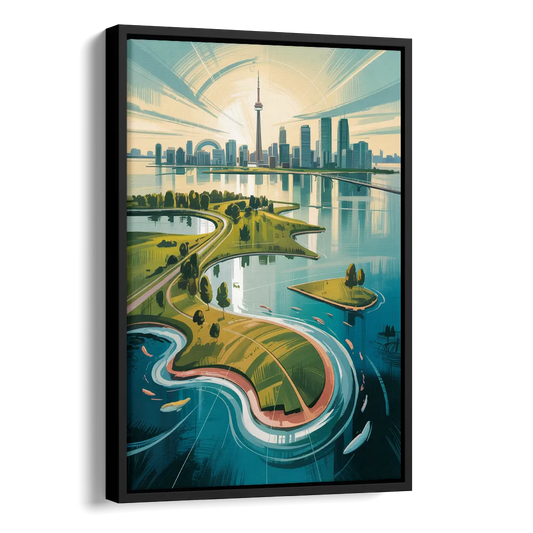 Toronto Island Aerial View Side - Black Canvas Wall Art
