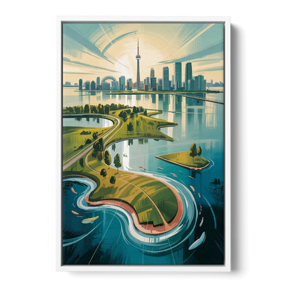 Toronto Island Aerial View Front - White Canvas Wall Art