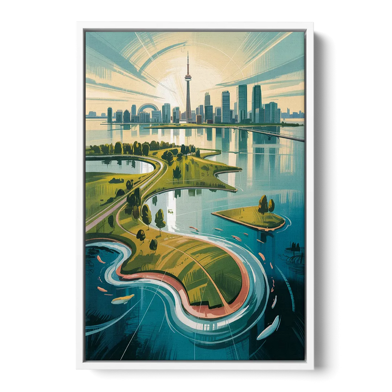 Toronto Island Aerial View Front - White Canvas Wall Art