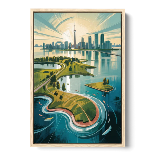 Toronto Island Aerial View - Oak Framed Canvas Wall Art - Front