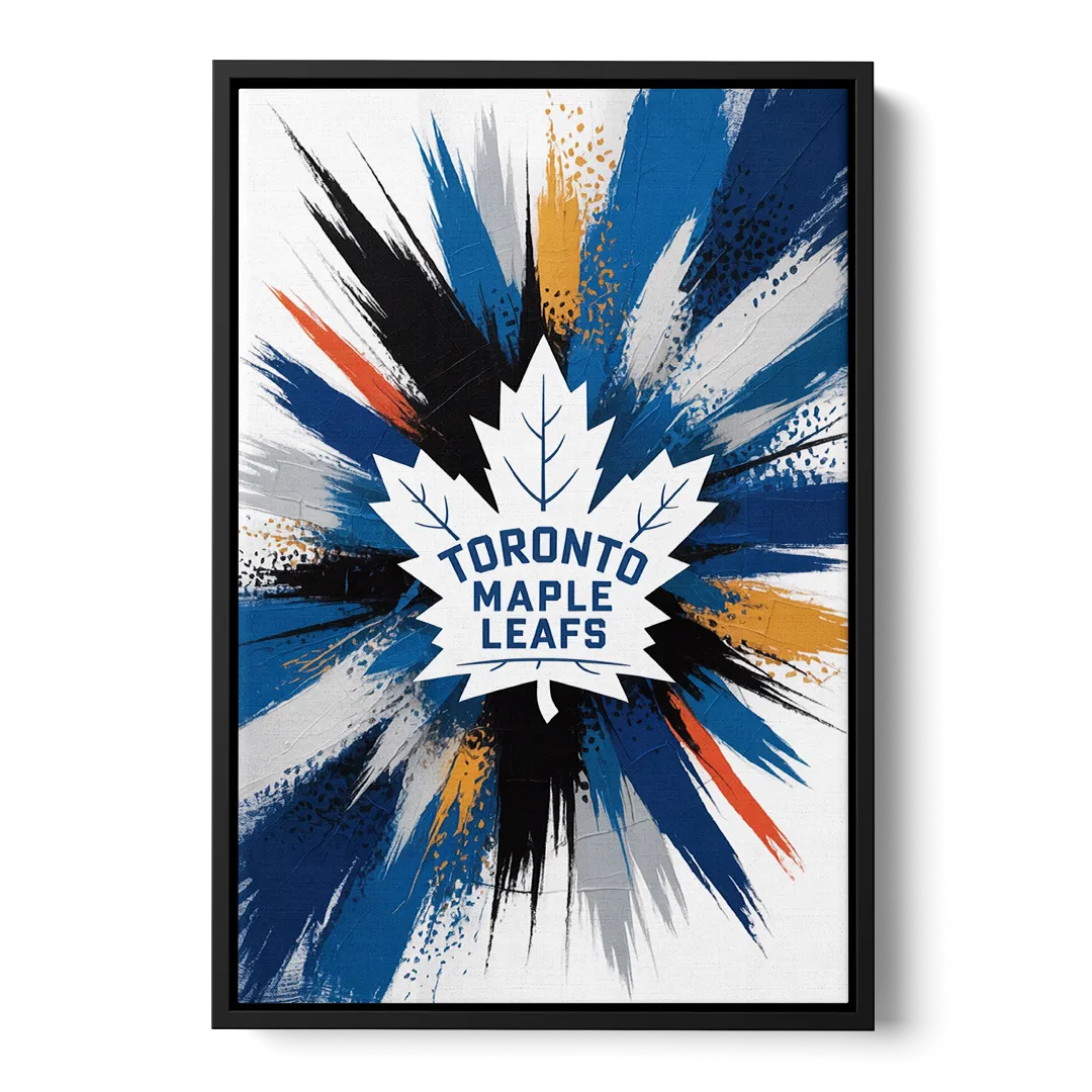 Toronto Maple Leafs Vibrant Abstract Wall Art Front - Black Canvas Wall Art