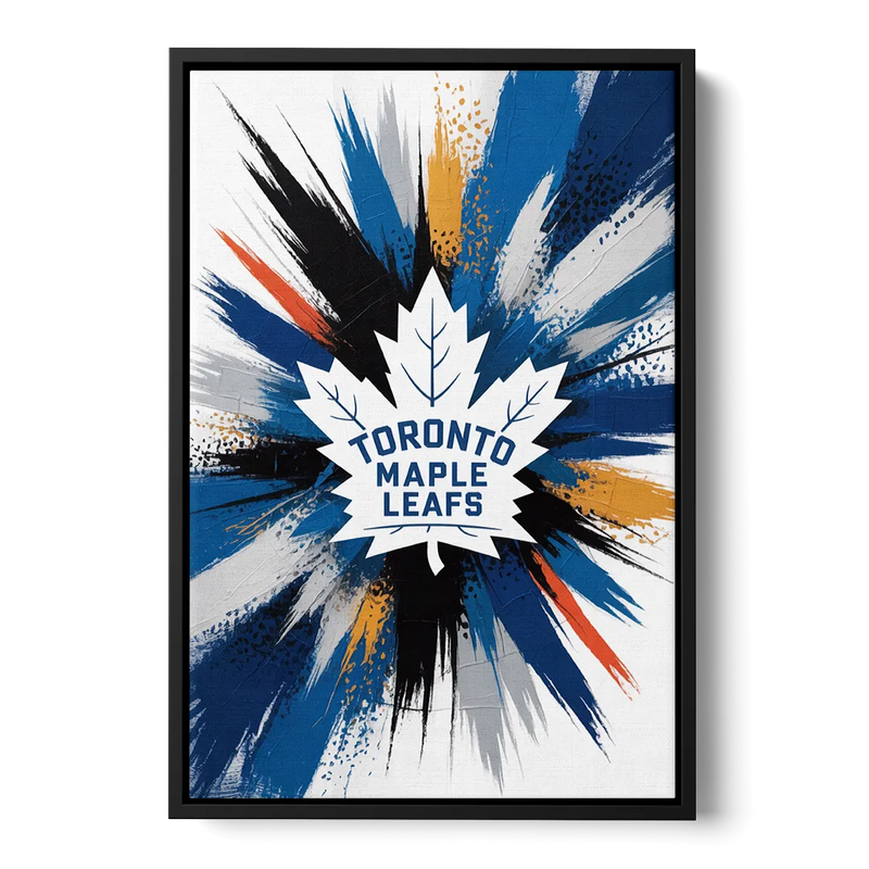 Toronto Maple Leafs Vibrant Abstract Wall Art Front - Black Canvas Wall Art