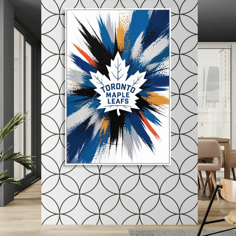 Toronto Maple Leafs Vibrant Abstract Wall Art Living Room - White Canvas Wall Art
