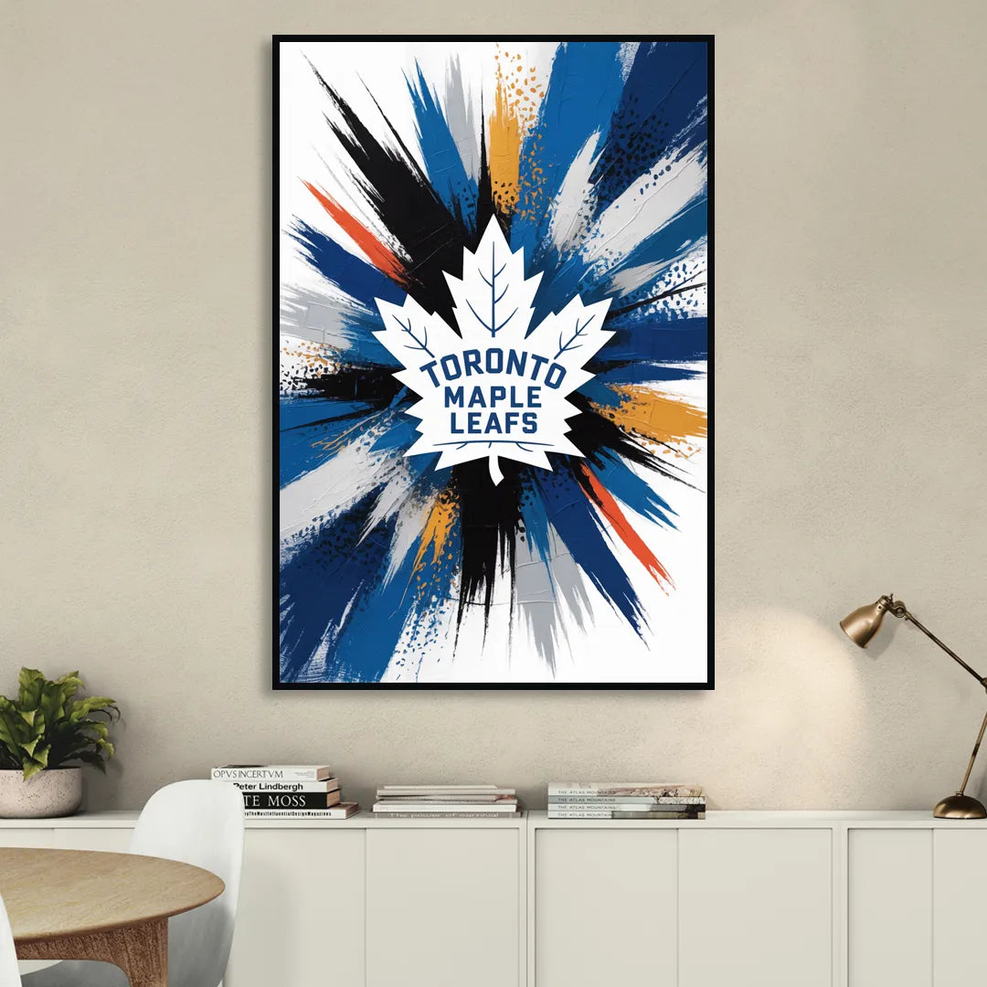 Toronto Maple Leafs Vibrant Abstract Wall Art Sitting Room - Black Canvas Wall Art