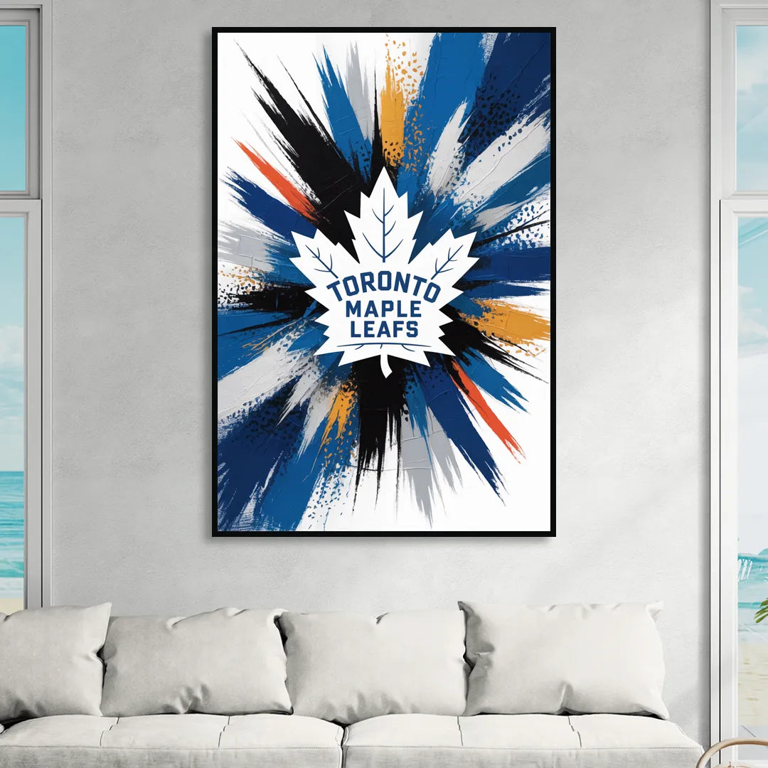 Toronto Maple Leafs Vibrant Abstract Wall Art Living Room - Black Canvas Wall Art