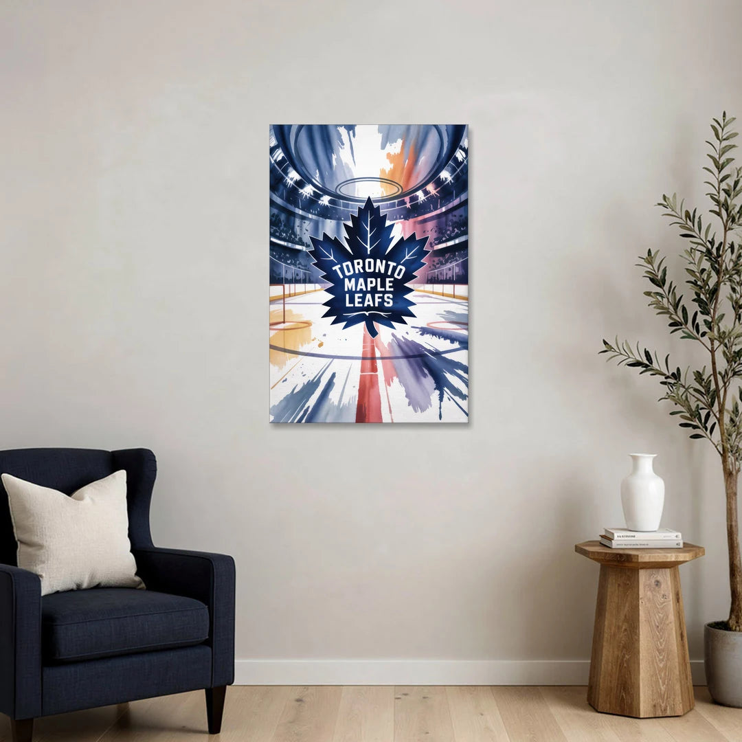 Toronto Maple Leafs Watercolor Emblem Art Print - Canvas Wall Art - Sofa - 24x36