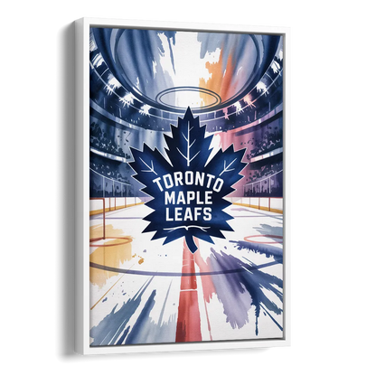 Toronto Maple Leafs Watercolor Emblem Art Print Side - White Canvas Wall Art