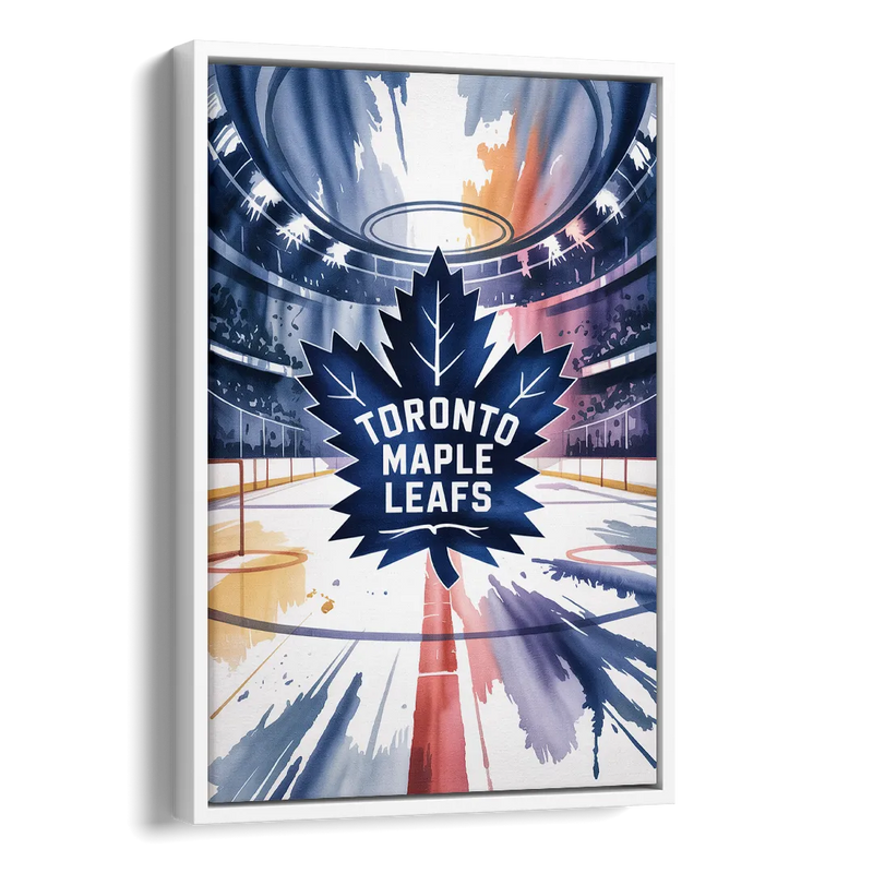 Toronto Maple Leafs Watercolor Emblem Art Print Side - White Canvas Wall Art