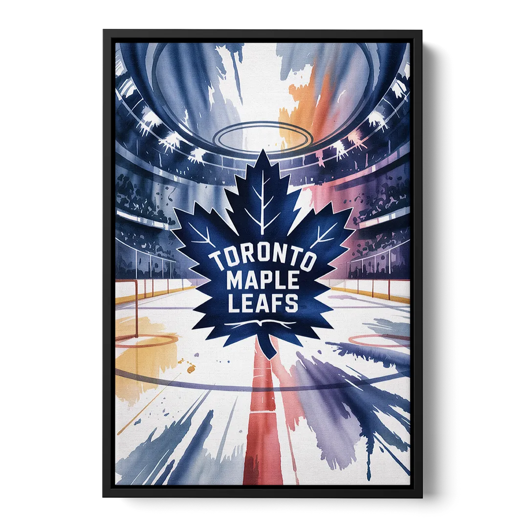 Toronto Maple Leafs Watercolor Emblem Art Print Front - Black Canvas Wall Art