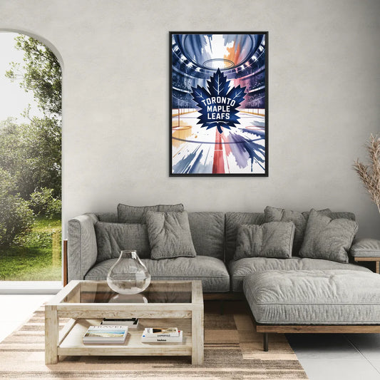 Toronto Maple Leafs Watercolor Emblem Art Print - Living Room Black Frame Canvas