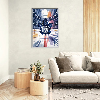 Toronto Maple Leafs Watercolor Emblem Art Print - Living Room White Frame Canvas