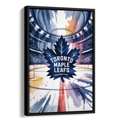 Toronto Maple Leafs Watercolor Emblem Art Print Side - Black Canvas Wall Art