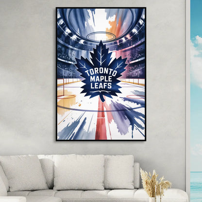 Toronto Maple Leafs Watercolor Emblem Art Print Sitting Room - Black Canvas Wall Art