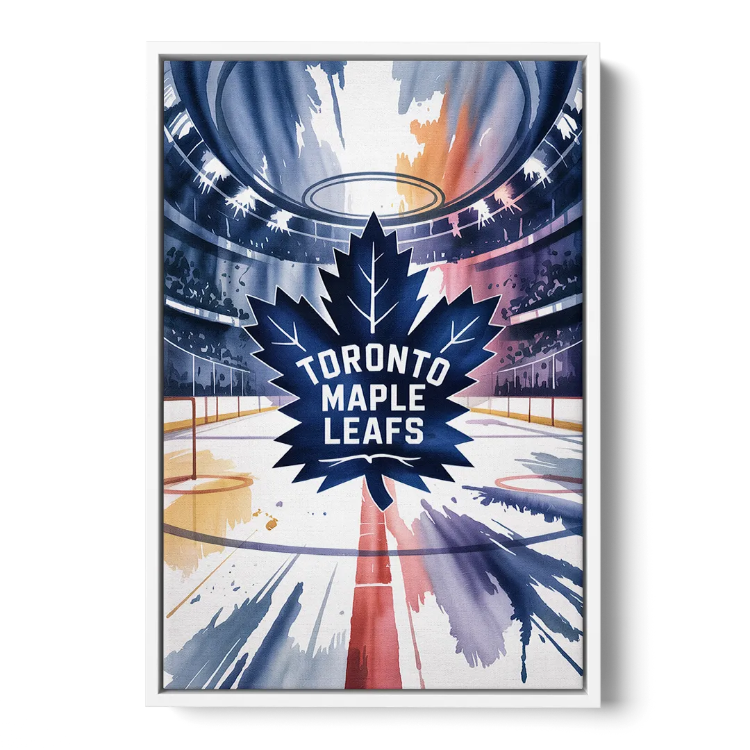 Toronto Maple Leafs Watercolor Emblem Art Print - White Frame Canvas