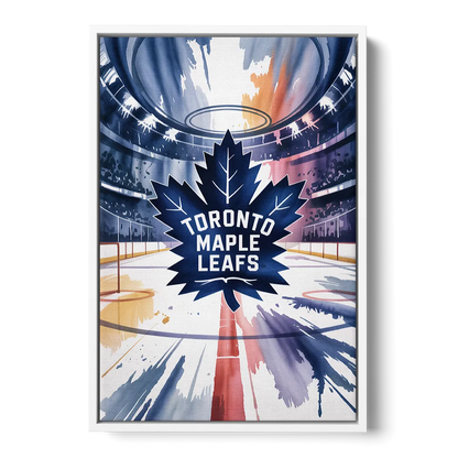 Toronto Maple Leafs Watercolor Emblem Art Print - White Frame Canvas