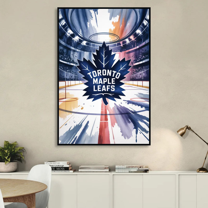 Toronto Maple Leafs Watercolor Emblem Art Print Living Room - Black Canvas Wall Art