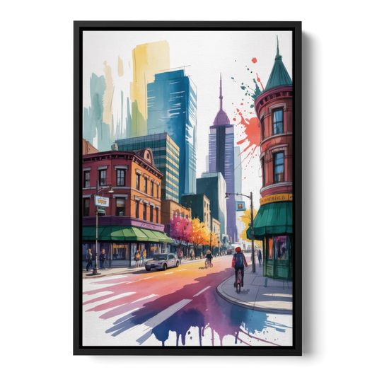 Toronto Queen Street West - Black Framed Canvas Wall Art - Front