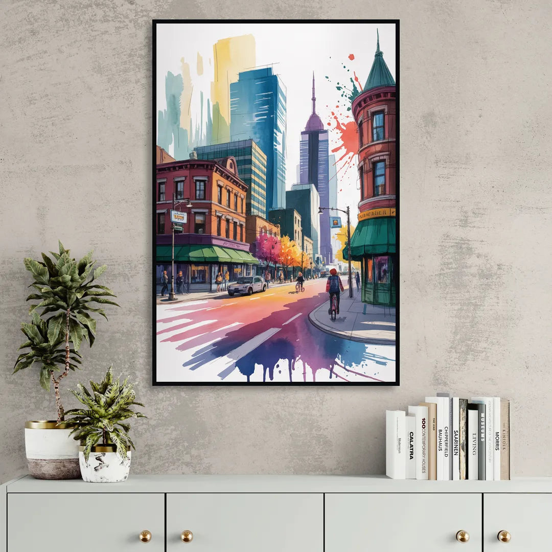 Toronto Queen Street West Living Room - Black Canvas Wall Art