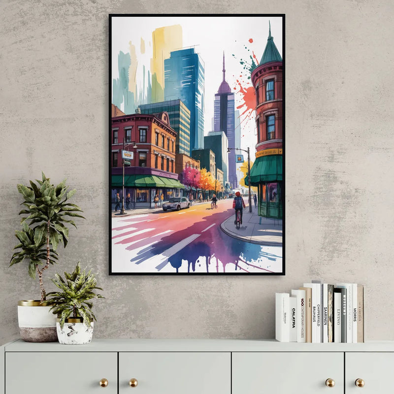 Toronto Queen Street West Living Room - Black Canvas Wall Art