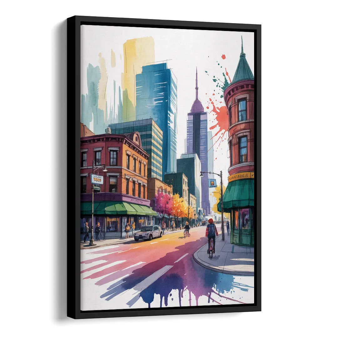 Toronto Queen Street West Side - Black Canvas Wall Art