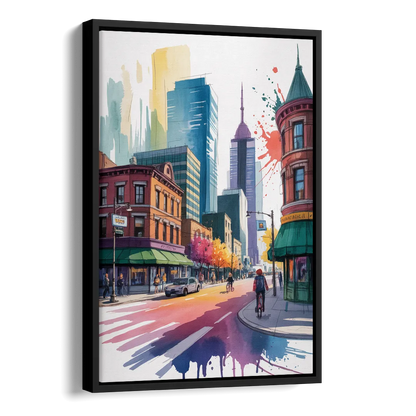 Toronto Queen Street West Side - Black Canvas Wall Art