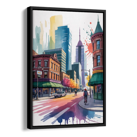 Toronto Queen Street West Side - Black Canvas Wall Art