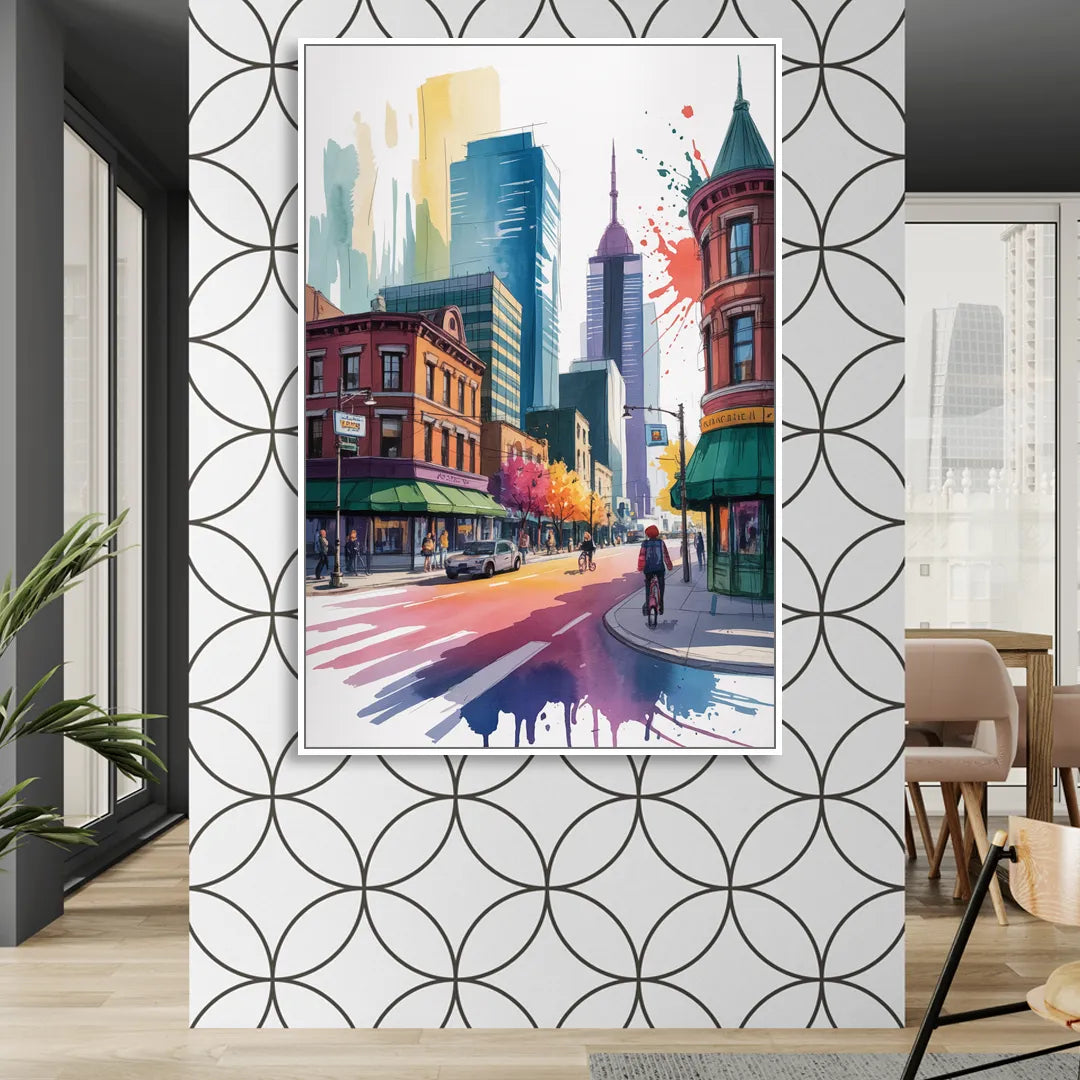 Toronto Queen Street West Sitting Room - White Canvas Wall Art