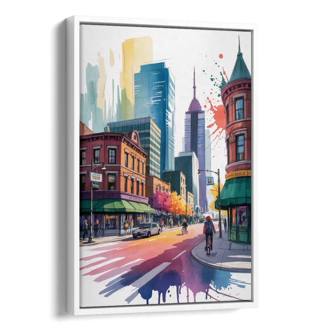 Toronto Queen Street West Side - White Canvas Wall Art