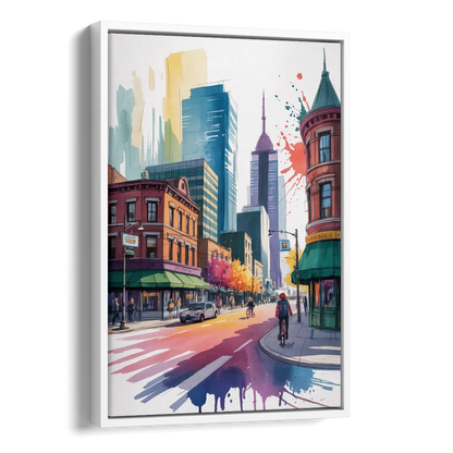 Toronto Queen Street West Side - White Canvas Wall Art