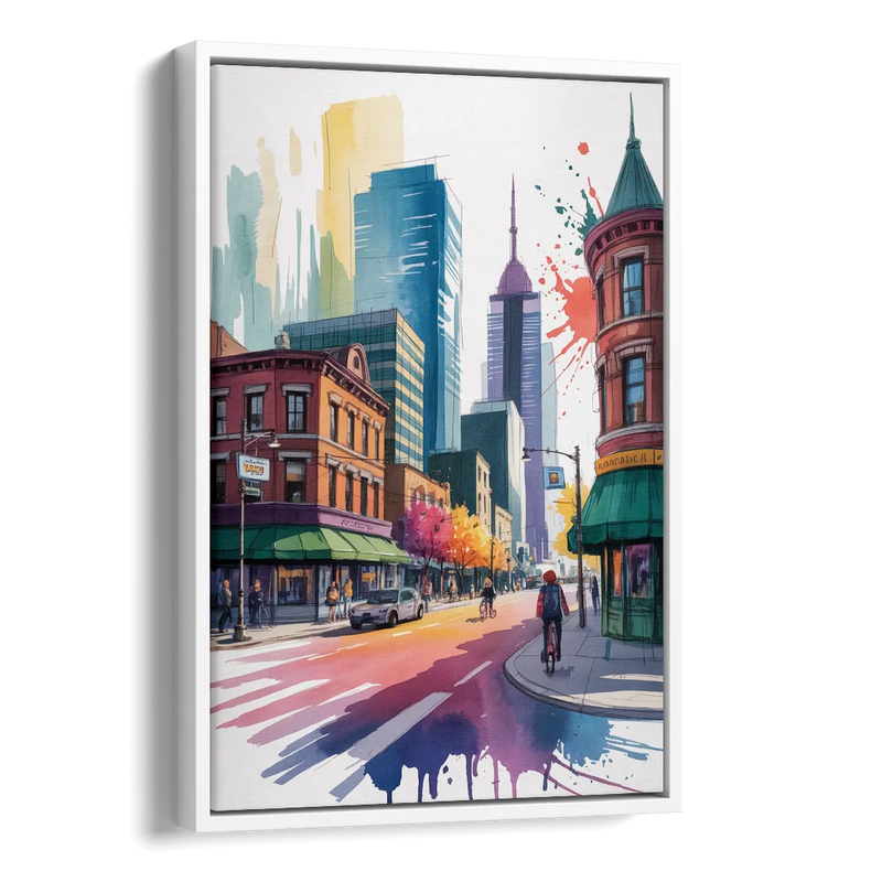 Toronto Queen Street West Side - White Canvas Wall Art