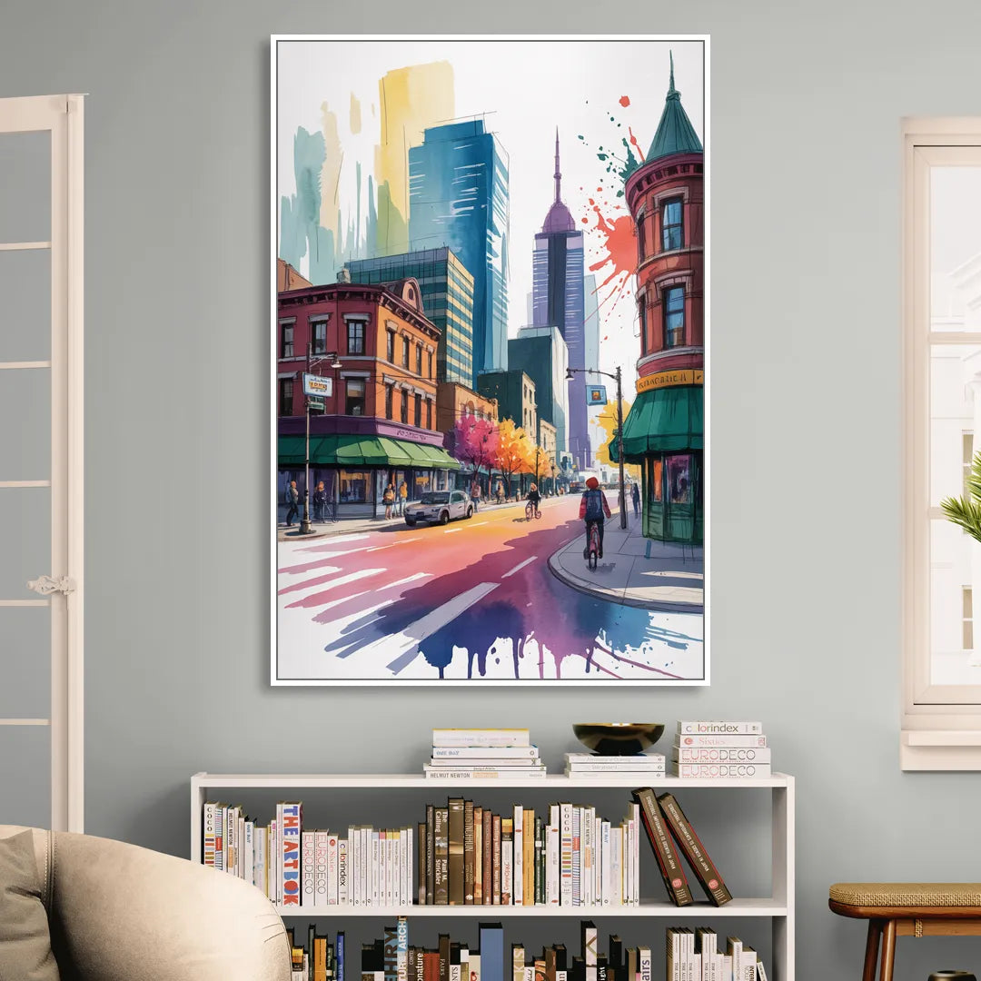 Toronto Queen Street West Living Room - White Canvas Wall Art