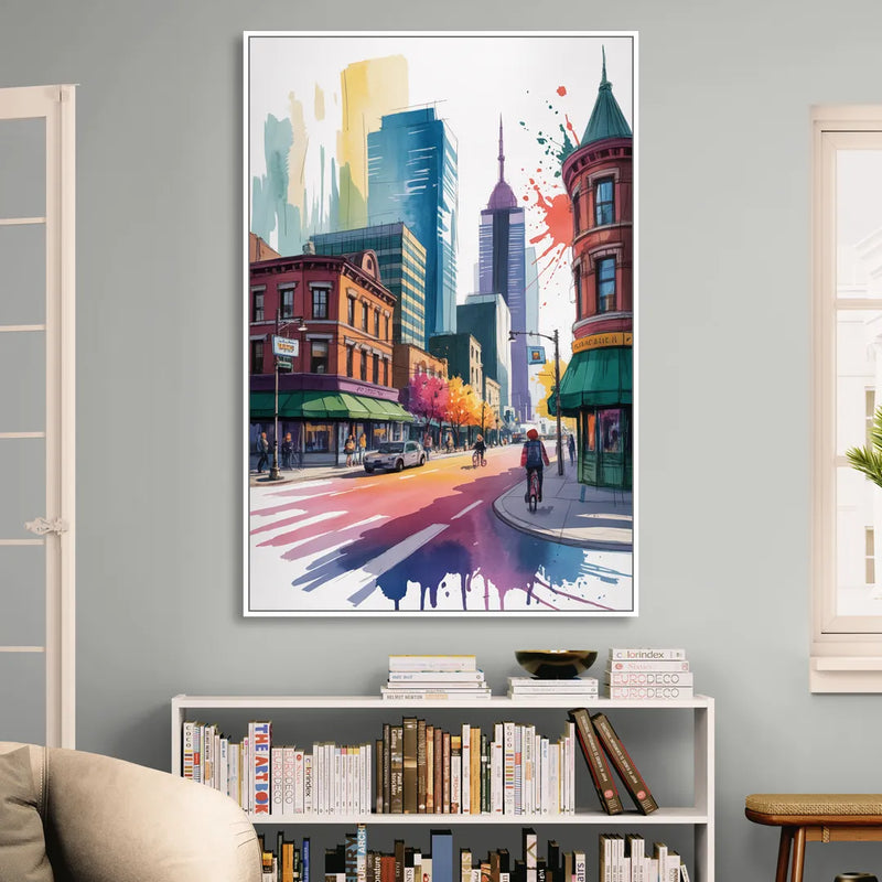 Toronto Queen Street West Living Room - White Canvas Wall Art